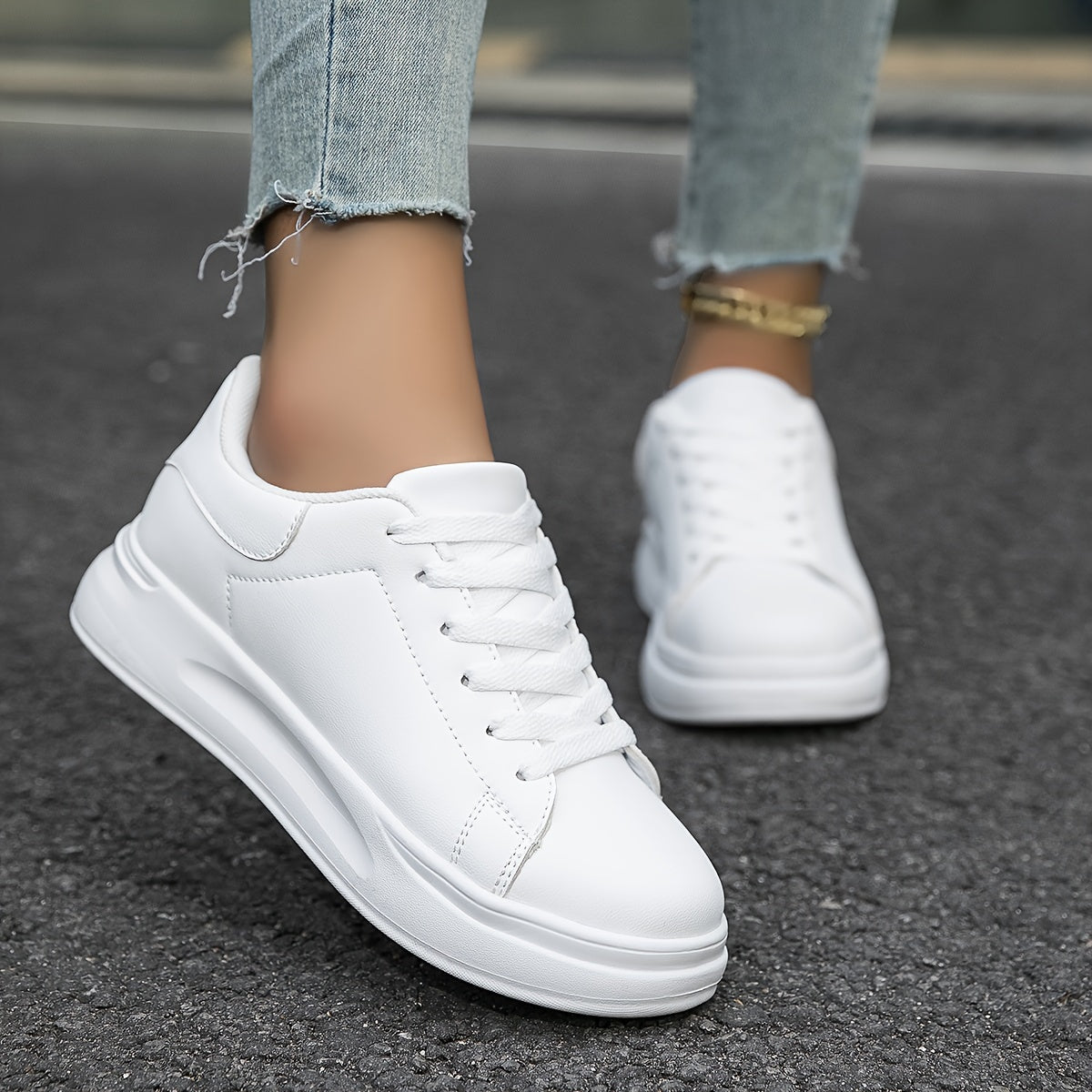 Women's Clean White Faux Leather Sneakers