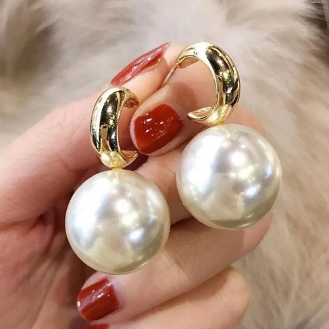 Large Golden Pearl Earrings