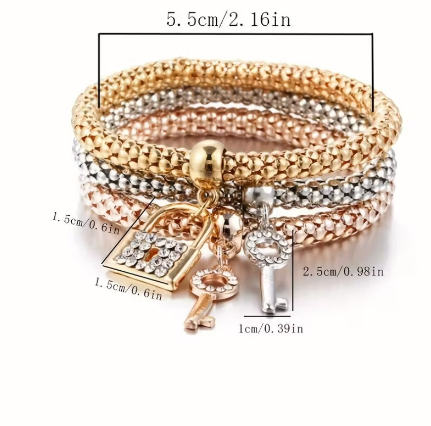 Kira | 3-piece lock & key stackable bracelet set