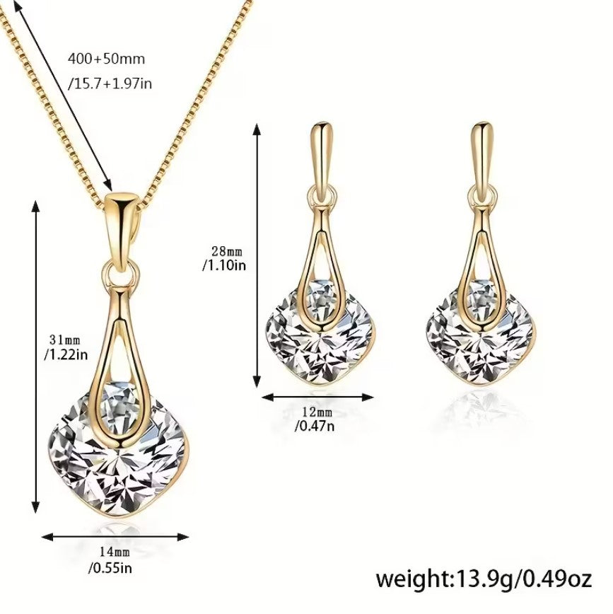 Elowen | square pendant necklace & teardrop earrings set