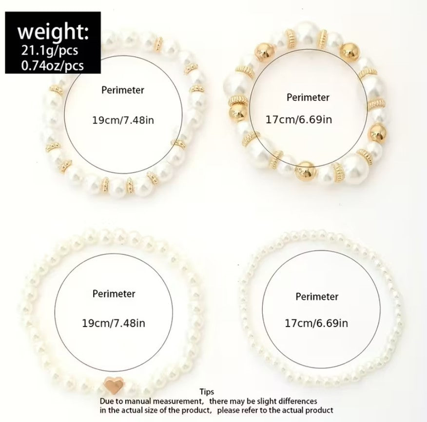 Aveline | 4pcs french pearl heart bracelet set