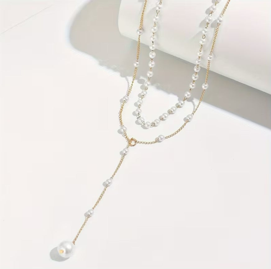 Élodie | Double Layer Pearl Tassel Necklace