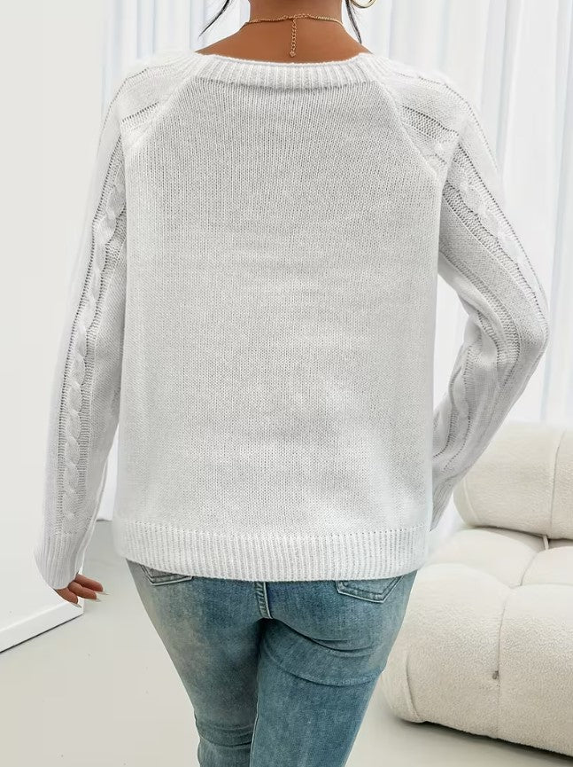 Róisín | Textured Round Neck Lantern Sleeve Sweater