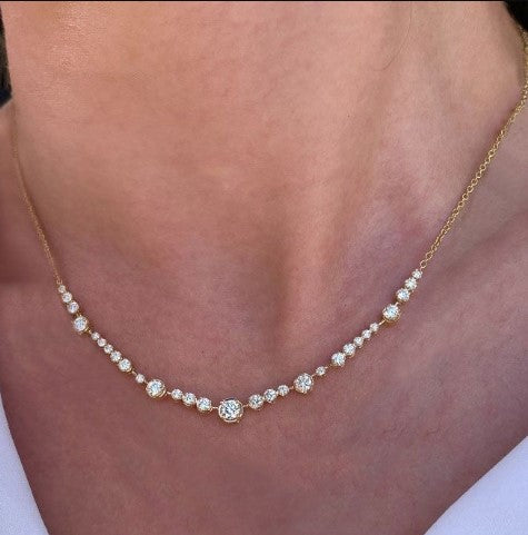Golden Round Cut White Sapphire Necklace