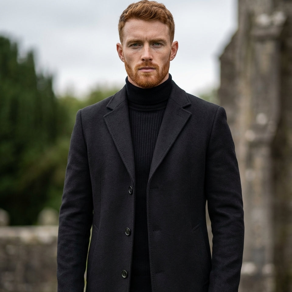 Morkvarg - Elegant Long Winter Coat With Button