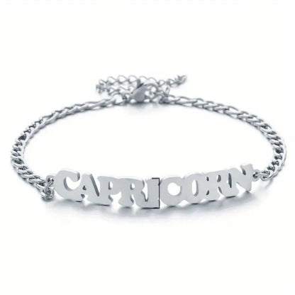Stainless Steel Zodiac Letter Pendant Bracelet