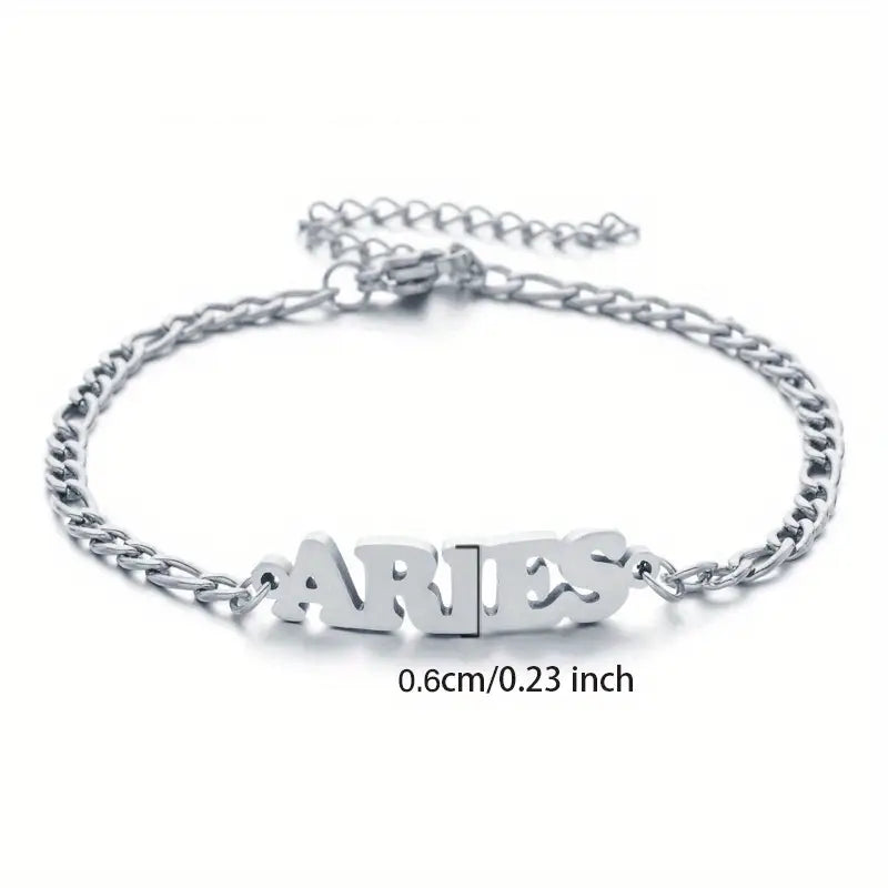 Stainless Steel Zodiac Letter Pendant Bracelet