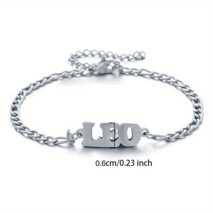 Stainless Steel Zodiac Letter Pendant Bracelet