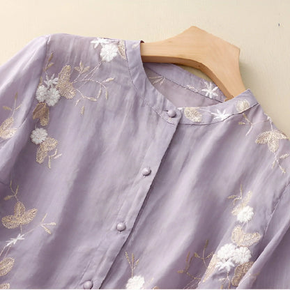 Stella - Cotton Top With Embroidered Flowers