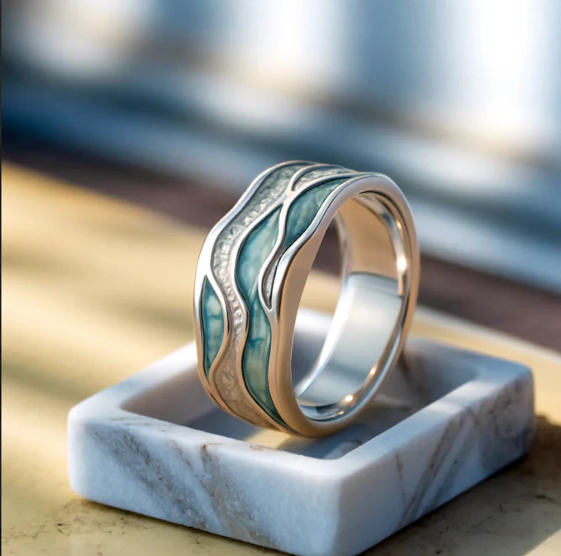 Turquoise Ocean Wave Silver Ring