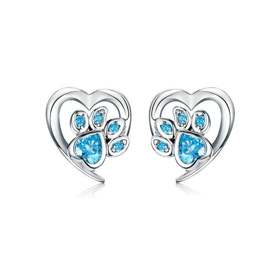 Silver Paw Print Stud Earrings