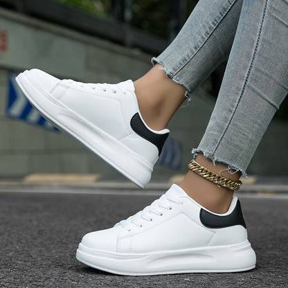 Women's Clean White Faux Leather Sneakers