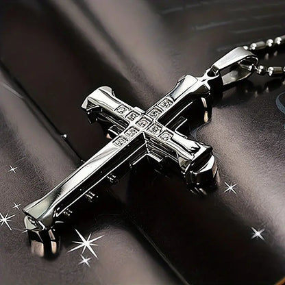 Men's Rhinestone Cross Pendant Necklace