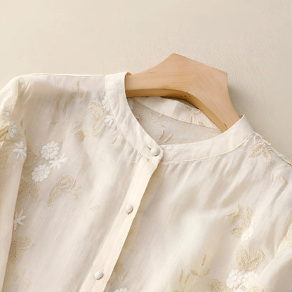 Stella - Cotton Top With Embroidered Flowers