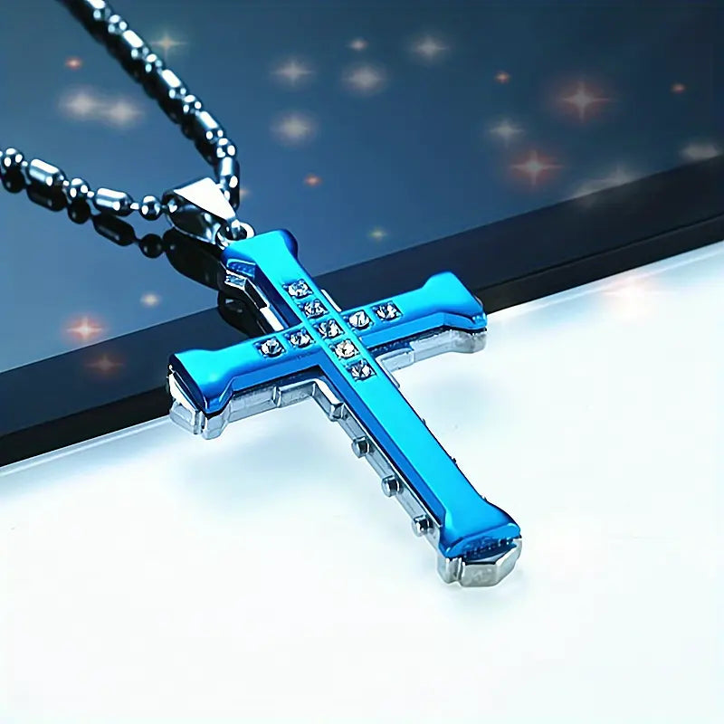 Men's Rhinestone Cross Pendant Necklace
