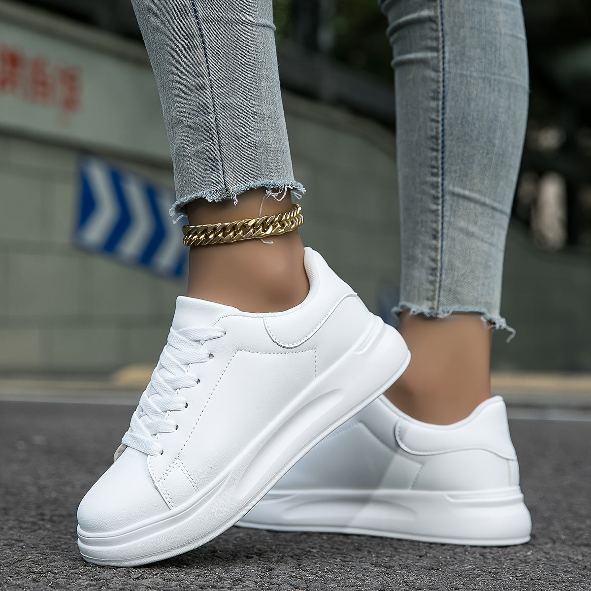 Women's Clean White Faux Leather Sneakers