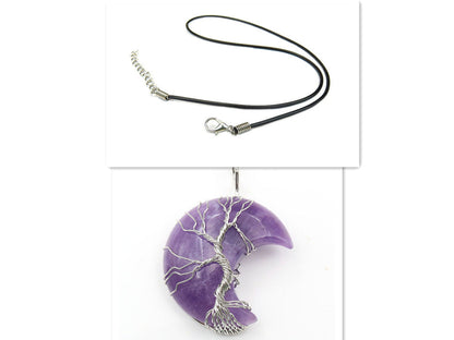 Moon Crystal Tree of Life Pendant Necklace Accessories