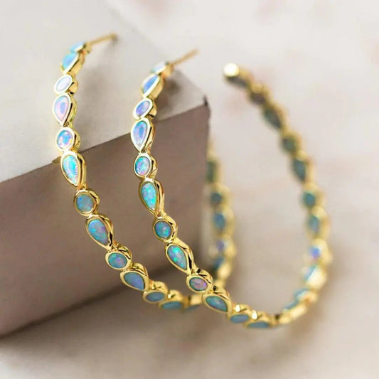 Vintage Blue Opal Golden Earrings