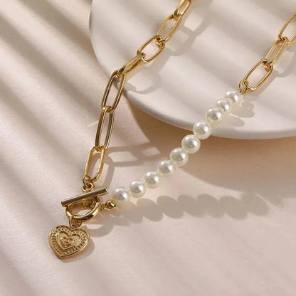 Crossed Heart Pendant with Pearls