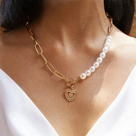 Crossed Heart Pendant with Pearls