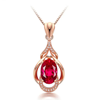 Exquisite Red Crystal Gold Necklace