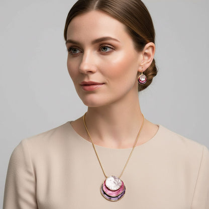 Meghan | bohemian 3-layer enamel necklace & earrings set