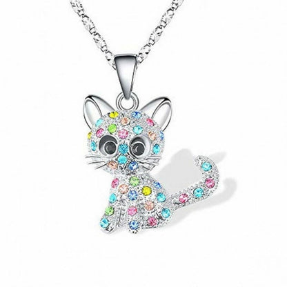 Cute Silver Kitten Pendant Necklace