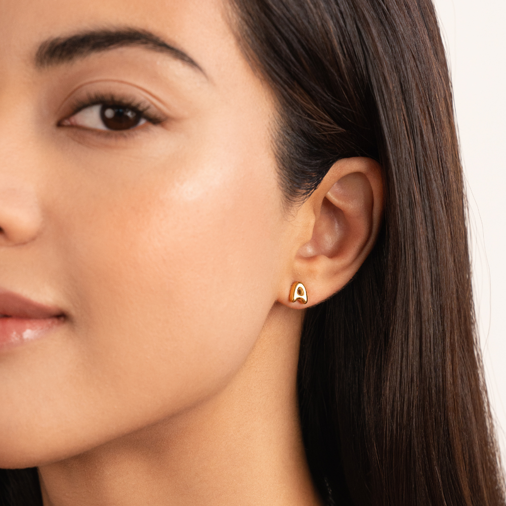 Gold Bubble Letter Earrings