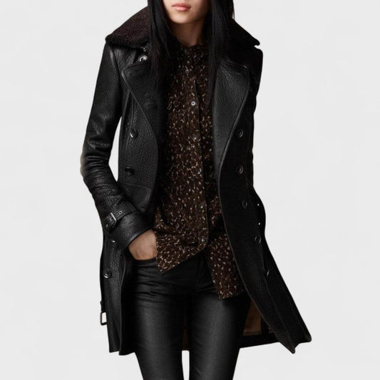 Marie - Elegant 3/4 Leather Coat