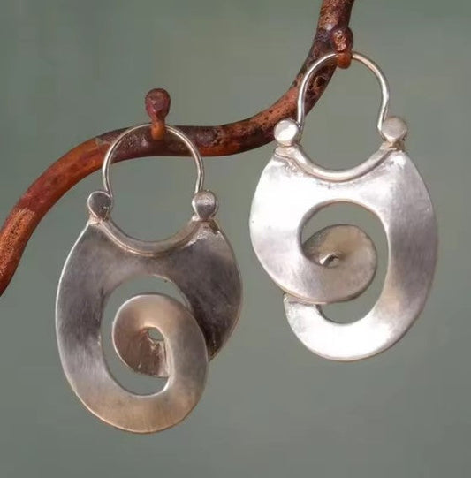 Vintage Spiral Dangle Silver Earrings