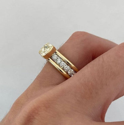 Two-Tone Bezel Cushion Cut Yellow Sapphire Engagement Ring