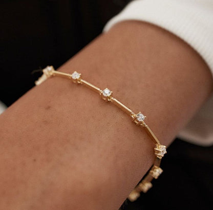 Gold Chain Round Cut White Sapphire Tennis Bracelet
