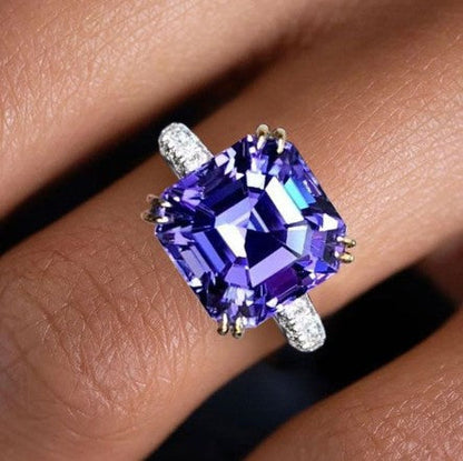 Two-Tone Asscher Cut Purple Sapphire Engagement Ring