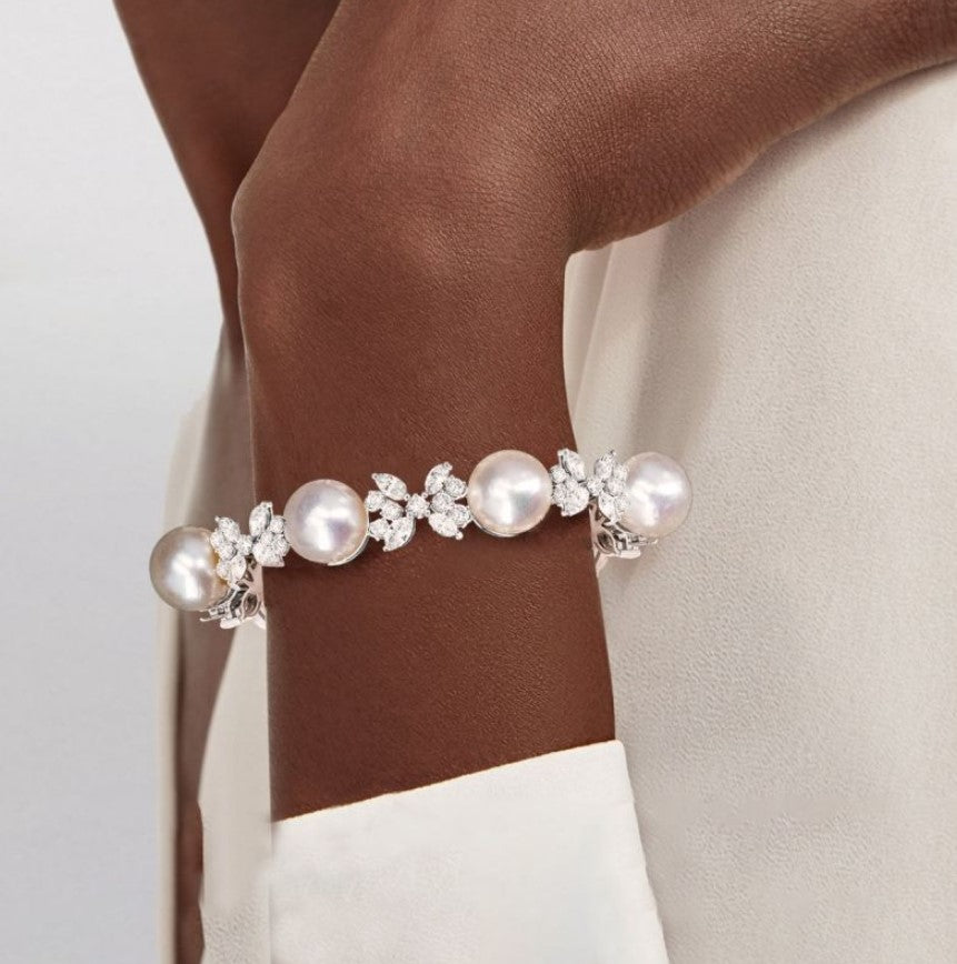 Marquise Cut Pearl & White Sapphire Elegant Bracelet