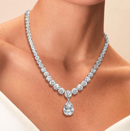 Classic Pear & Round White Sapphire Pendant Necklace