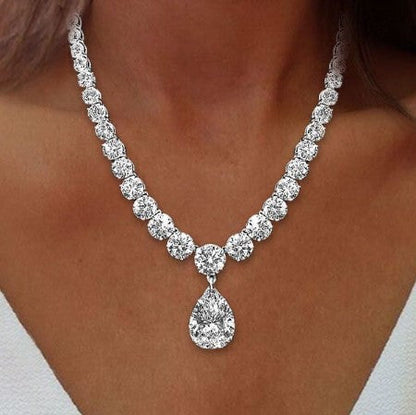Classic Pear & Round White Sapphire Pendant Necklace
