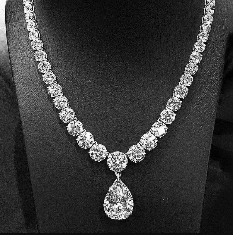 Classic Pear & Round White Sapphire Pendant Necklace