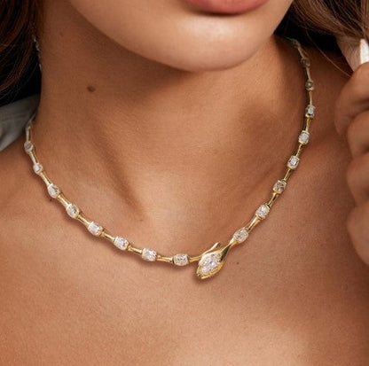 Golden Serpent Pear Cut White Sapphire Luxury Necklace