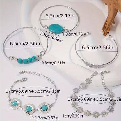 Cami | 5pcs vintage boho style turquoise mosaic bracelets set