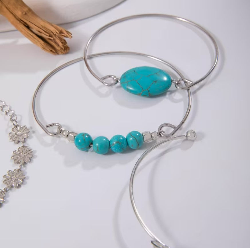 Cami | 5pcs vintage boho style turquoise mosaic bracelets set