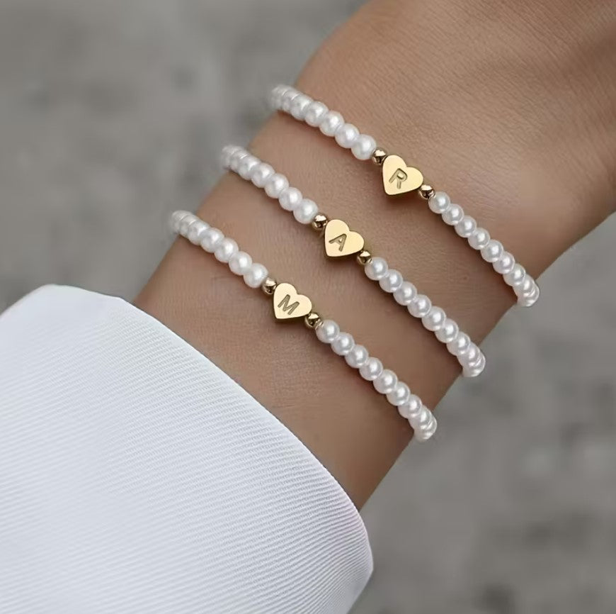 Amara | women's a-z heart initial letter & number bracelet
