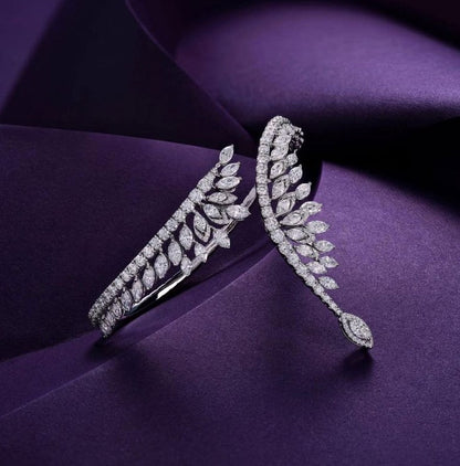 Halo Marquise Cut White Sapphire Bangle Bracelet