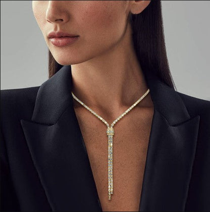 Golden Baguette White Sapphire Lariat Necklace