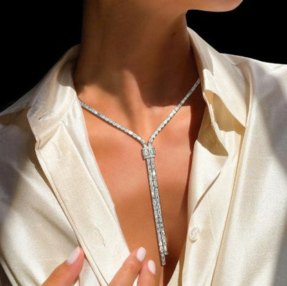 Lariat Baguette Cut White Sapphire Necklace