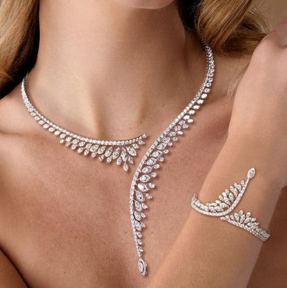 Halo Marquise Cut White Sapphire Jewelry Set – Necklace & Bracelet