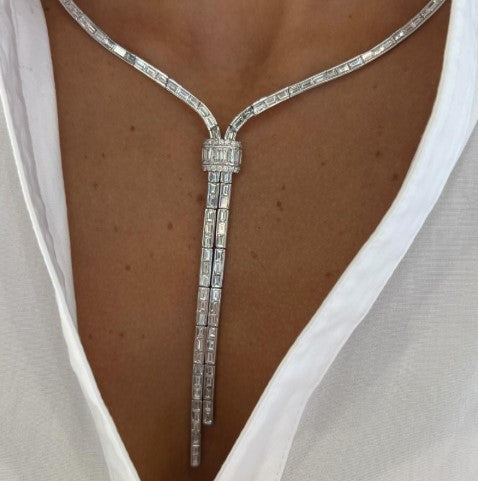 Lariat Baguette Cut White Sapphire Necklace
