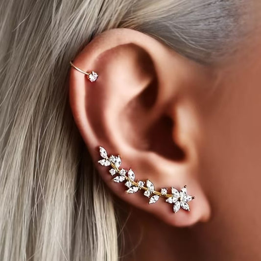 Ivy | glass rhinestone leaf earrings with rose pendant