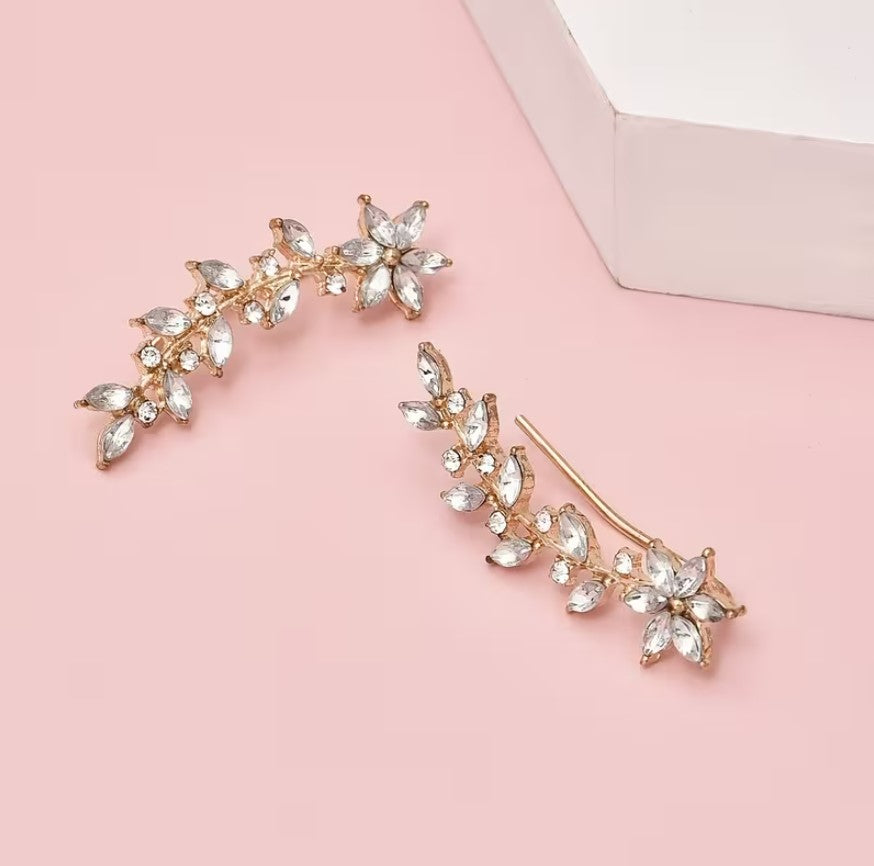 Ivy | glass rhinestone leaf earrings with rose pendant