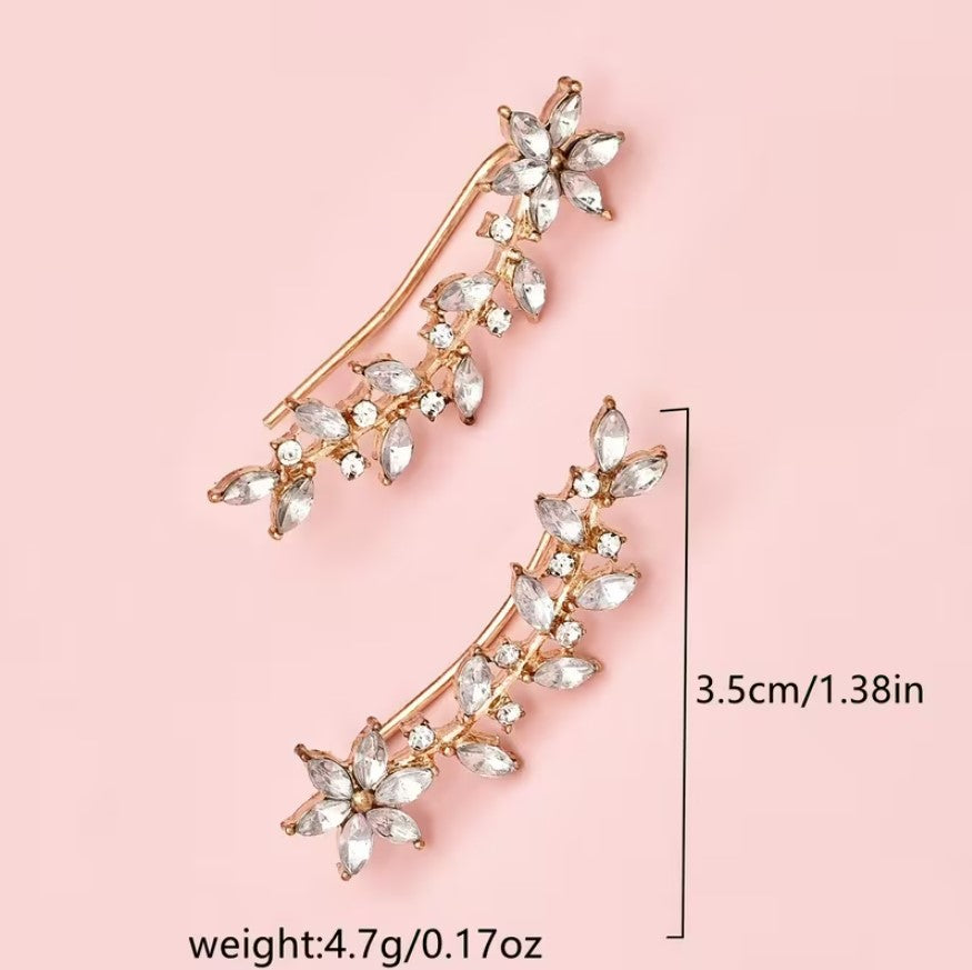 Ivy | glass rhinestone leaf earrings with rose pendant