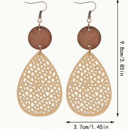 Aria | vintage teardrop leather & wood mesh earrings